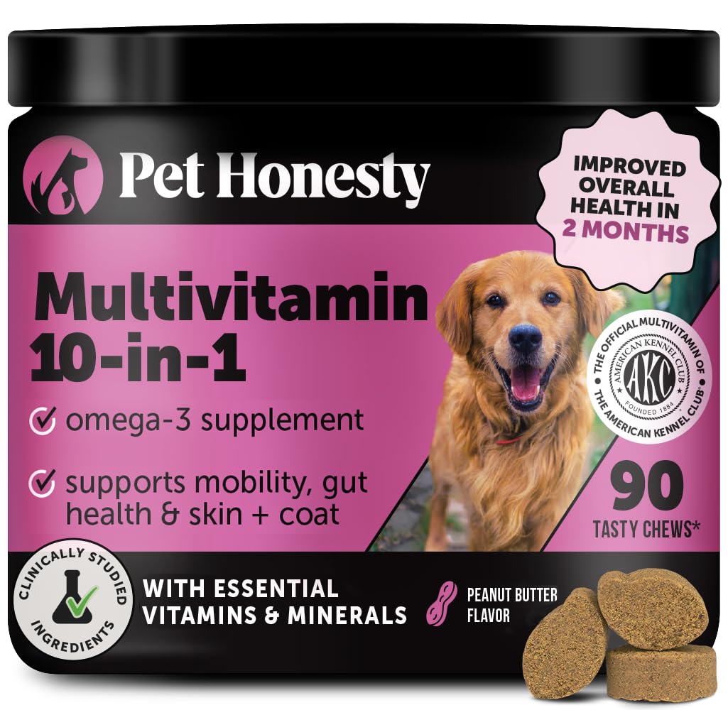 Multivitamin Dog Supplement, Glucosamine chondroitin for Dogs, Probiotics, Omega Fish Oil, Dog Supplements & Vitamins, Vitamins for Skin and Coat Allergies, (Peanut Butter 90 ct)