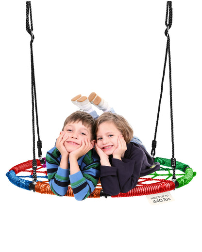 PLAYVIBE Spider Web Tree Swing - 40 in Multicolor Saucer Swing - 440 lb Capacity with Hanging Straps & Carabiners - Weather-Resistant Outdoor Play for Kids & Toddlers - Fits Trees, Playsets & Gyms