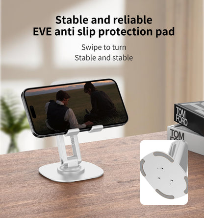 360° Degree Rotating Mobile Phone Holder,Fully Adjustable Foldable Desktop Phone Holder Stand Base,Foldable Desktop Cell Phone Stands for iPhone15 14 13 Pro Xr Xs Max X Plus iPad Samsung (K69-White)