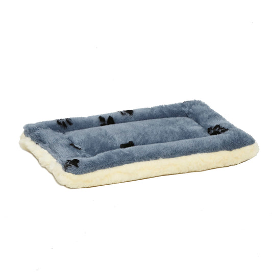 MidWest Homes for Pets XXS QuietTime Reversible Paw Print Pet Bed, Soft Faux Fur & Fleece 18-Inch Crate Mat for Small Dogs & Cats, Machine Washable, Blue and Cream