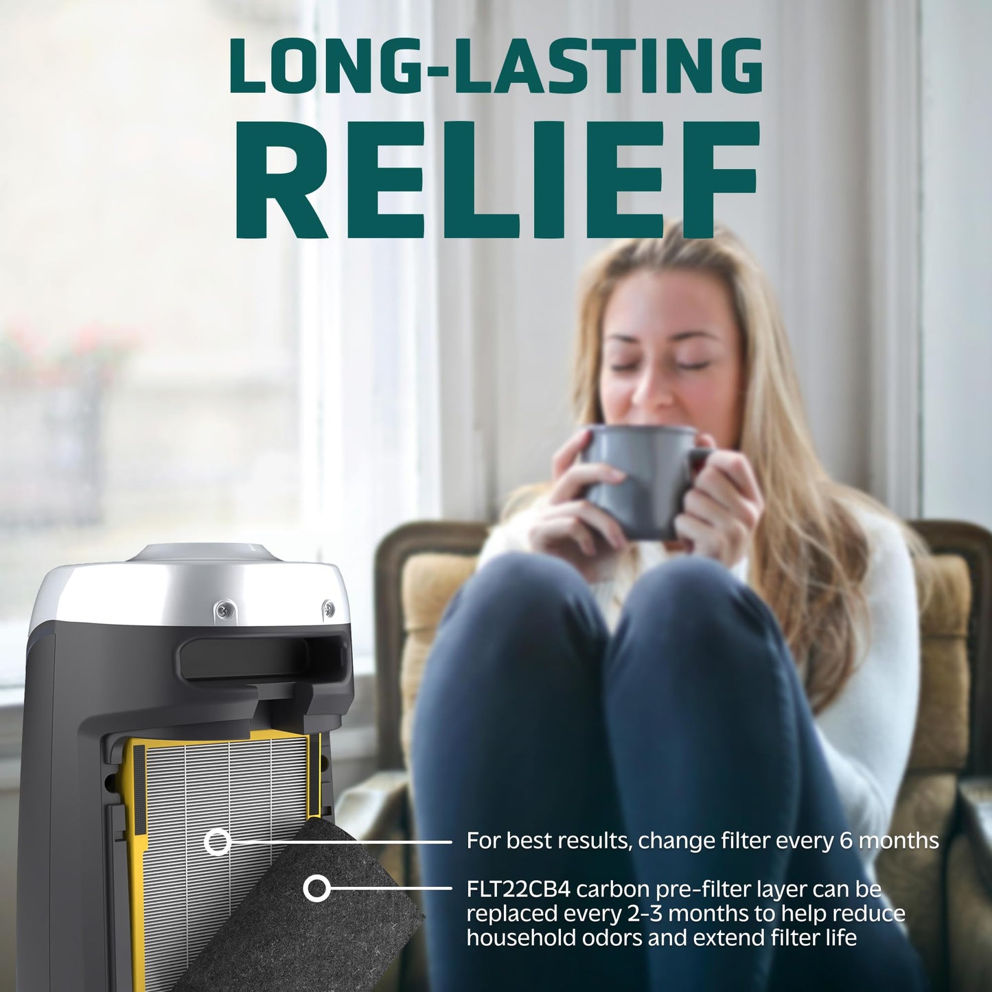 GermGuardian Filter B HEPA Pure Genuine Air Purifier Filter, Removes 99.97% of Pollutants, Wildfire Smoke, Odors, for AC4825, AC4300, AC4850, AC4880, AC4900, CDAP4500, AP2200, Black/Yellow, FLT4825