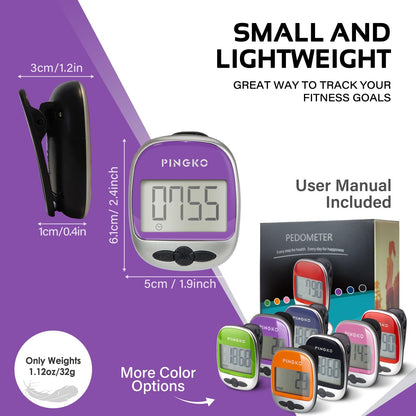 PINGKO Outdoor Multi-Function Portable Sport Pedometer Step/Distance/Calories/Counter - Purple