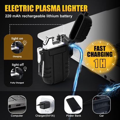 LcFun Waterproof Electric Lighter Windproof Dual Arc USB Rechargeable Flameless Plasma Lighters for Camping Hiking Survival Tactical Gear Stocking Stuffers Gifts for Men Fathers Husband