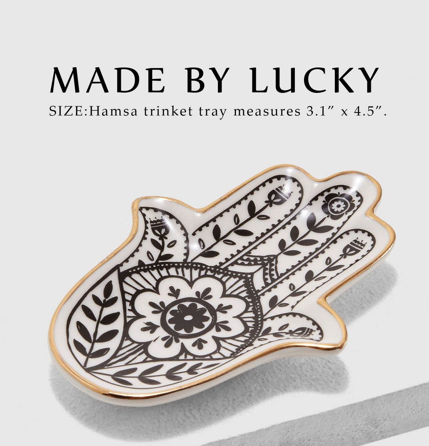 MADE BY LUCKY Jewelry Trinket Ring Dish Ceramic Hamsa Evil Eye Hand of Fatima Holder Key Ashtary Trinket Plate Bowl Small Boho Home Decorative Cute Decor Jewelry Tray Dish Gift Mom Brithday