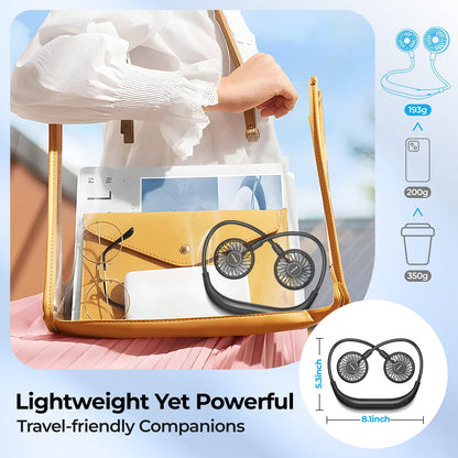 AMACOOL Neck Fan Battery Operated Neckband Fan Hand-Free Wearable Personal Fan for Hot Flashes Home Office Travel Outdoor Sports (Black)