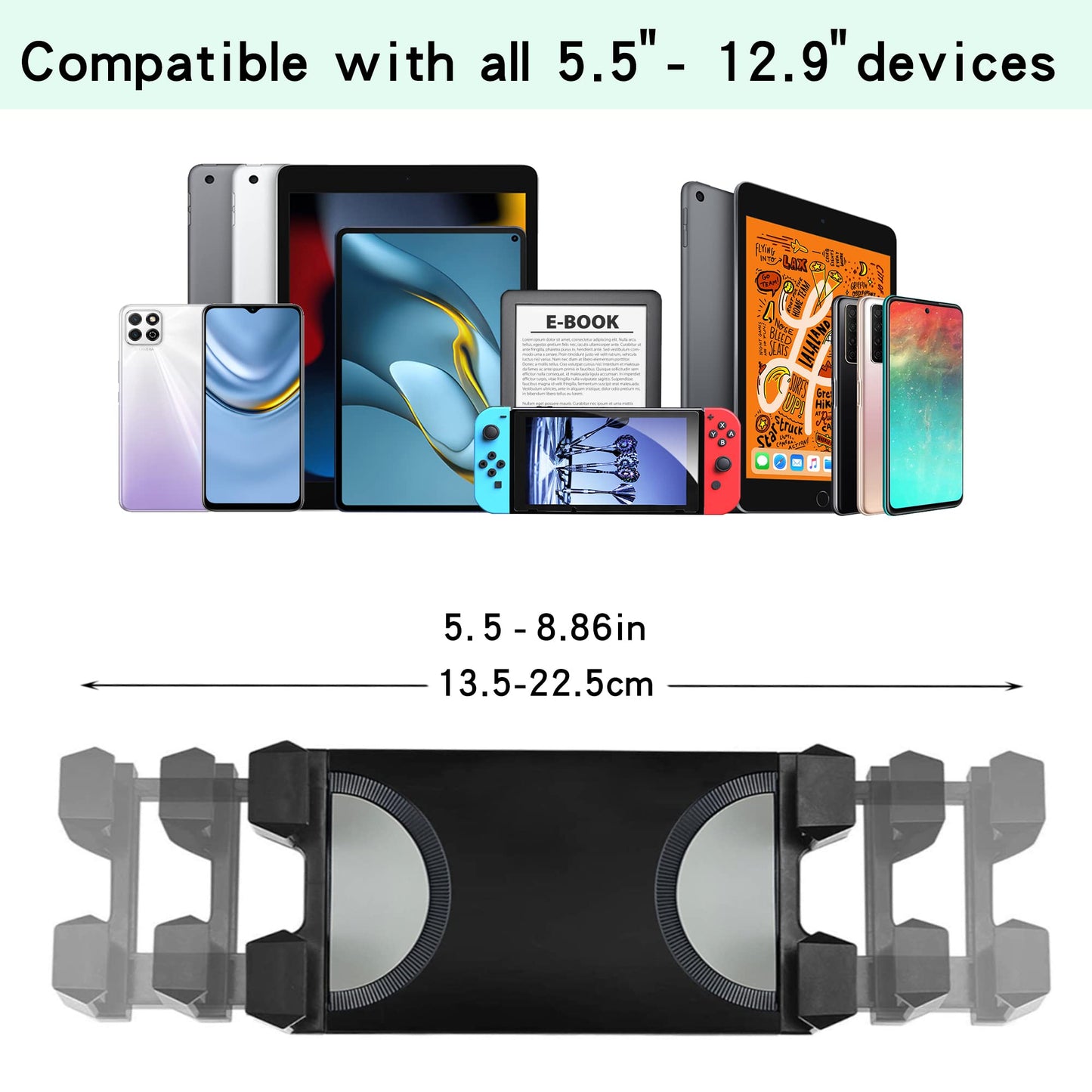 Raking Tablet Floor Stand, Height Adjustable Cellphone Floor Stand with 360°Rotating Tripod Mount, Compatible with iPhone iPad Mini/Air/Pro and All 5.5-12.9 Inch Devices