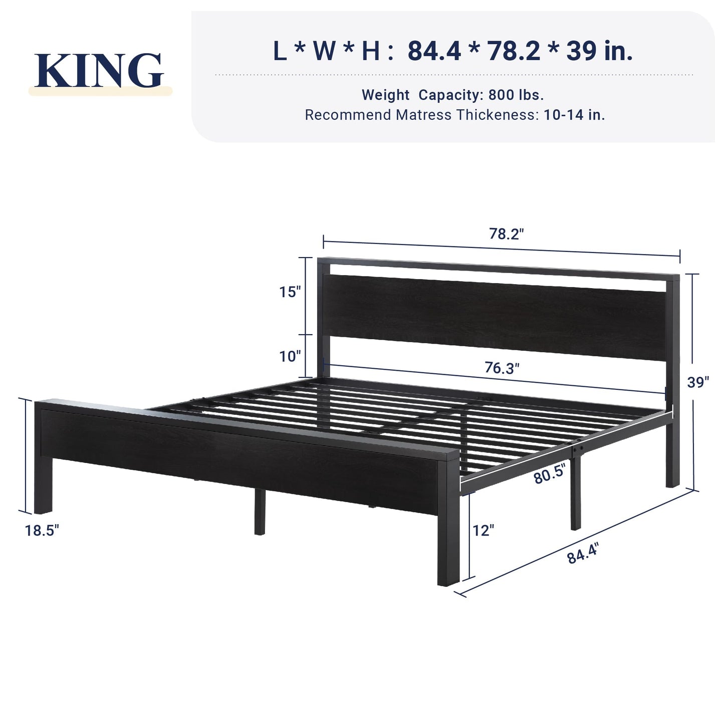 Allewie King Size Platform Bed Frame with Wooden Headboard and Footboard, Heavy Duty 12 Metal Slats Support, No Box Spring Needed, Under-Bed Storage, Noise Free, Easy Assembly, Black Oak