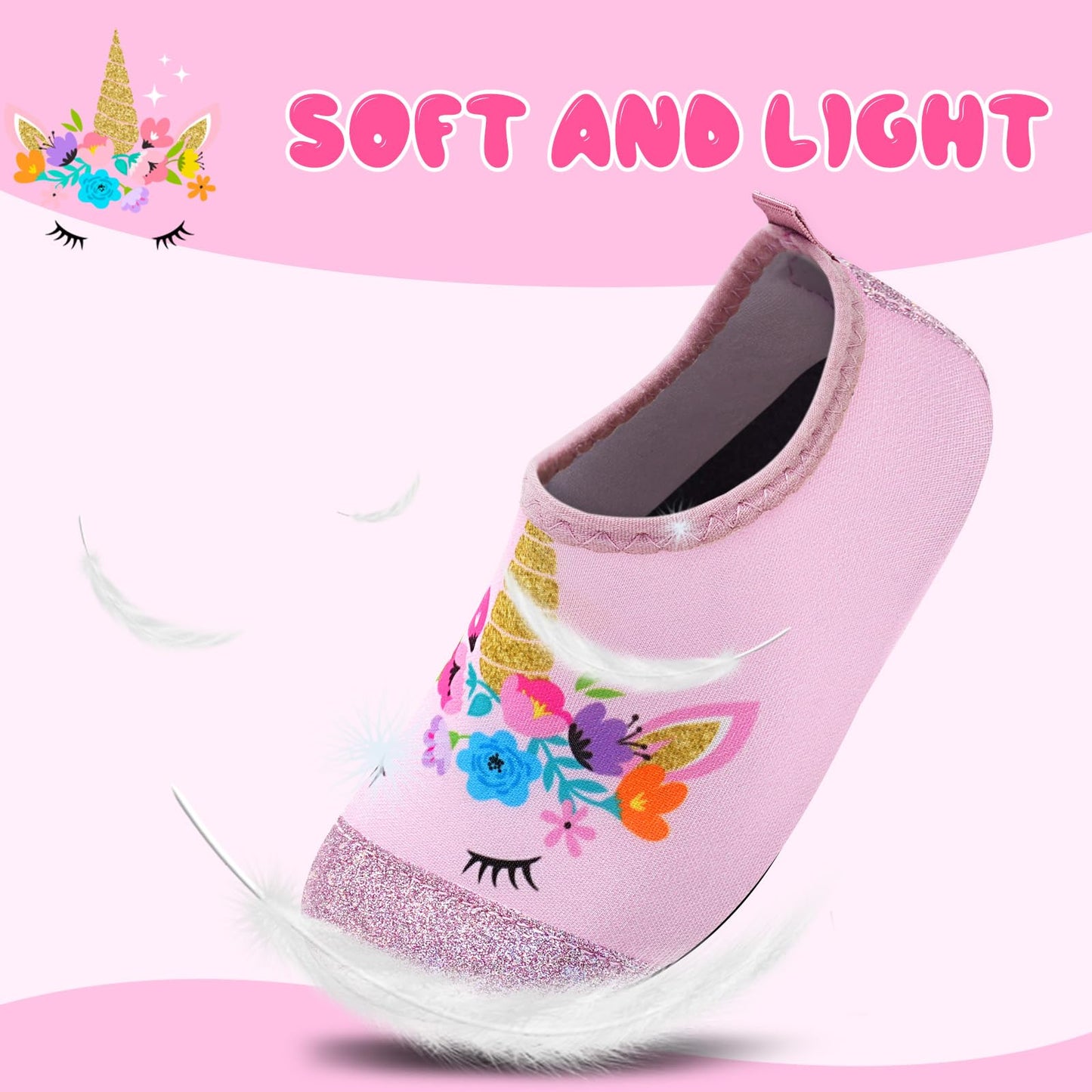 Kids Water Shoes Girls Boys Outdoor Quick Dry Barefoot Aqua Socks for Toddler Sport Beach Swim Surf A-Bling Unicorn 1-2 Big Kid