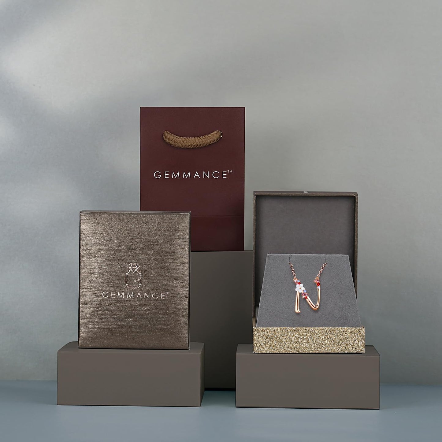 Flower Initial Letter Necklace, Pink Red Blue Simulated Pearl Pendant Name Jewelry Made with Austrian Crystals Rose Gold Plated Anniversary Birthday Gifts for Women,18"+2" (N)