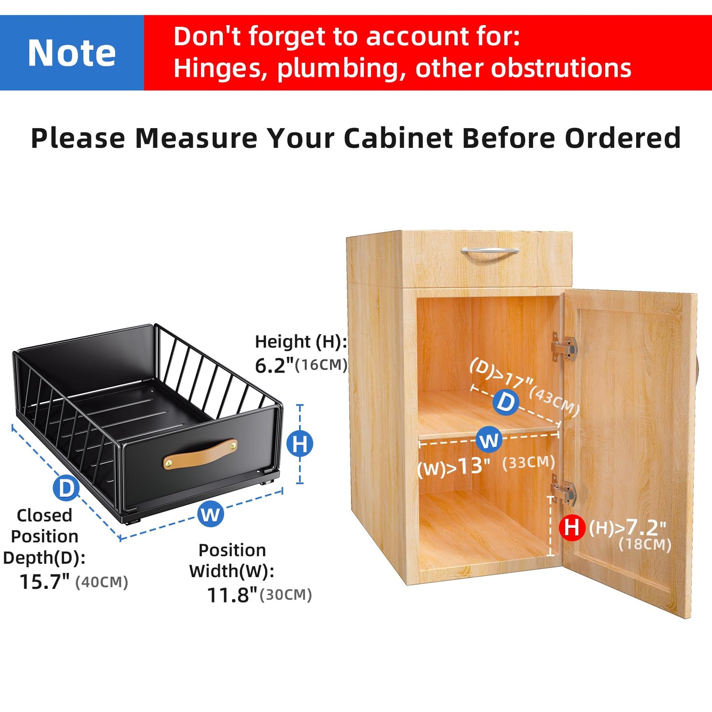 Pull out Cabinet Organizer Fixed with Adhesive Nano Film,Heavy Duty Slide out Pantry Shelves Drawer Storage,Sliding Mesh Cabinet Basket with Handle for Kitchen, Bathroom,Home, 11.8"W X15.7"D X6.2"H