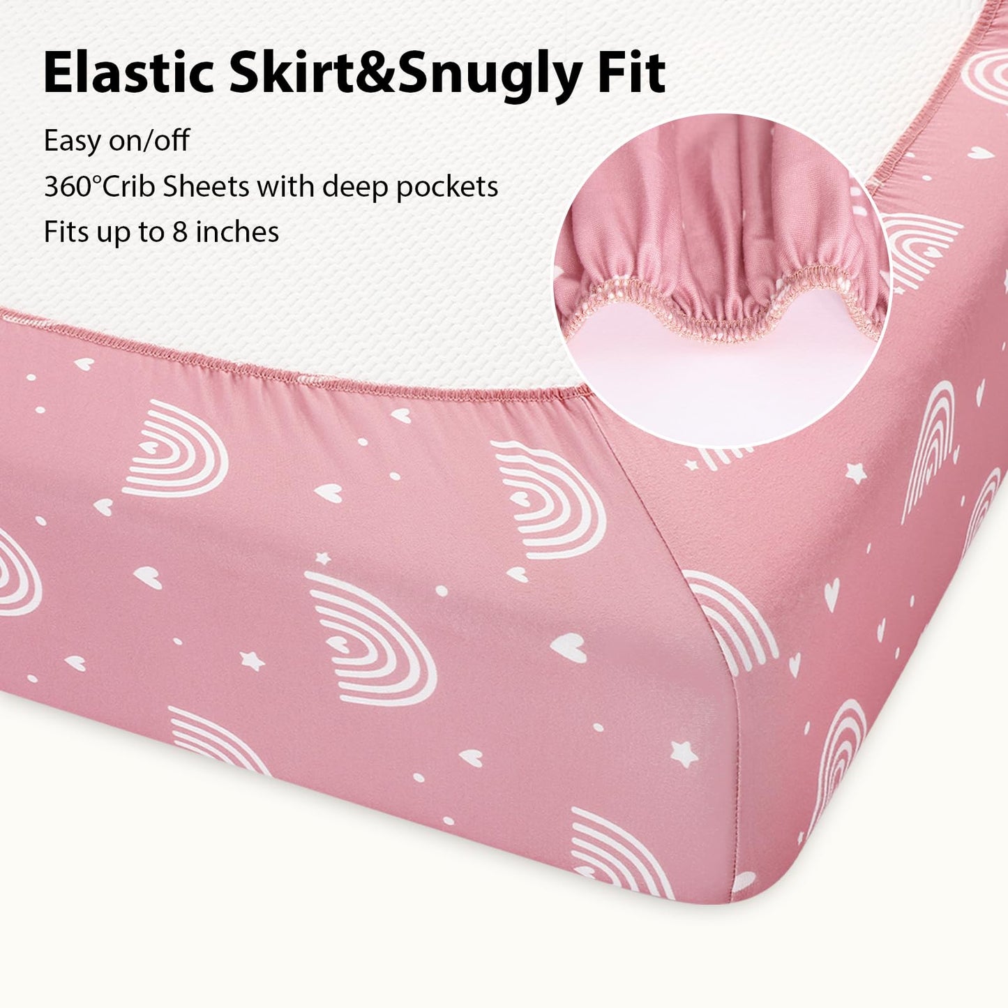 FIEMOL Baby Crib Sheets Girl, 3 Pack Toddler Bed Sheets Fitted for 52”x28” Standard Crib and Toddler Mattresses, Super Soft Microfiber Pink Rainbow