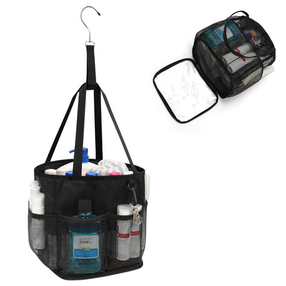 Mesh Shower Caddy Portable for College Dorm Room Essentials, Shower Tote Bag with Hanging Hook and Drawstring, Quick Dry Toiletry Bag with 6 Pockets for Bathroom, Swimming, Gym, Camping, Beach, Travel
