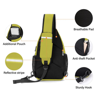 MOSISO Sling Backpack Bag, Crossbody Shoulder Bag Travel Hiking Daypack Chest Bag with Front Square Pocket&USB Charging Port, Yellow