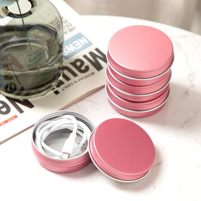 2 oz Metal Round Tins Aluminum Tin Cans Salve Tins Containers with Screw Lid 10 Sheets Stickers for Salve Spice Candies Balms Candles, 36 Pack (Pink)
