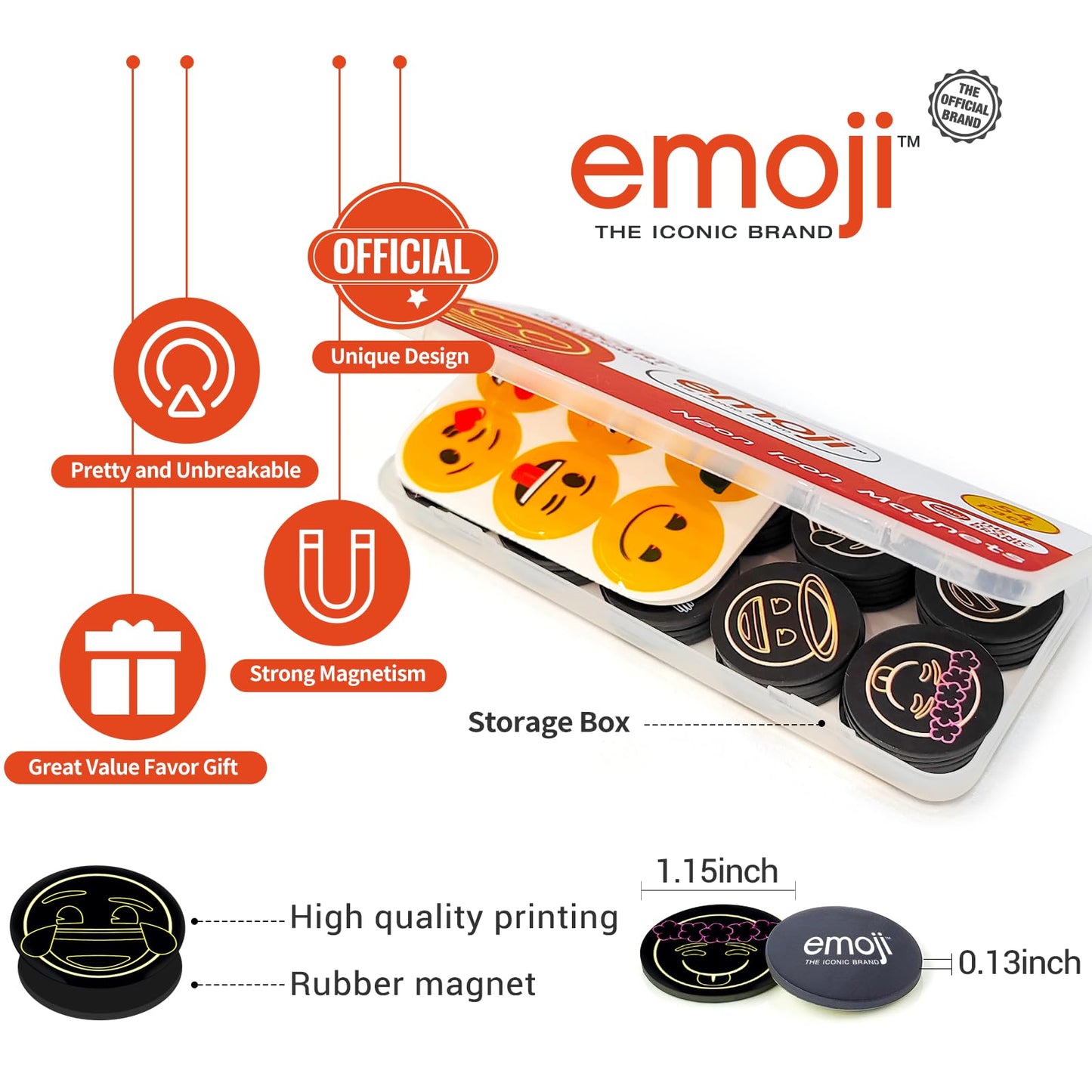 MORCART 54Pcs Emoji Refrigerator Magnets Fridge Magnets for Locker Whiteboard - Neon Magnets Funny Magnets for School Home Kitchen Office Gift for Family and Friend EM-026