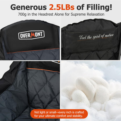 Overmont Oversized XL Camping Chair for Adults - 450lbs Support Heavy-Duty Padded Folding Chair with Side Pocket Cup Holder Cooling Bag for Outdoor Sports Garden Beach Fishing Lawn Black