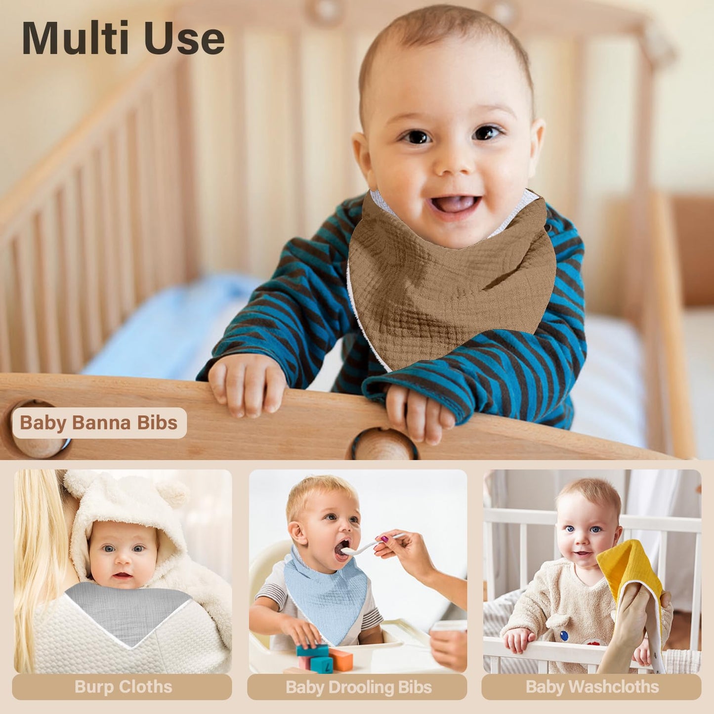 NISXABEBE Muslin Baby Bibs,Soft Triangular Baby Bandana Drool Bibs for Baby Boy Girl,Solid Colors Bib for Drooling Teething 6 Pack(Unisex)