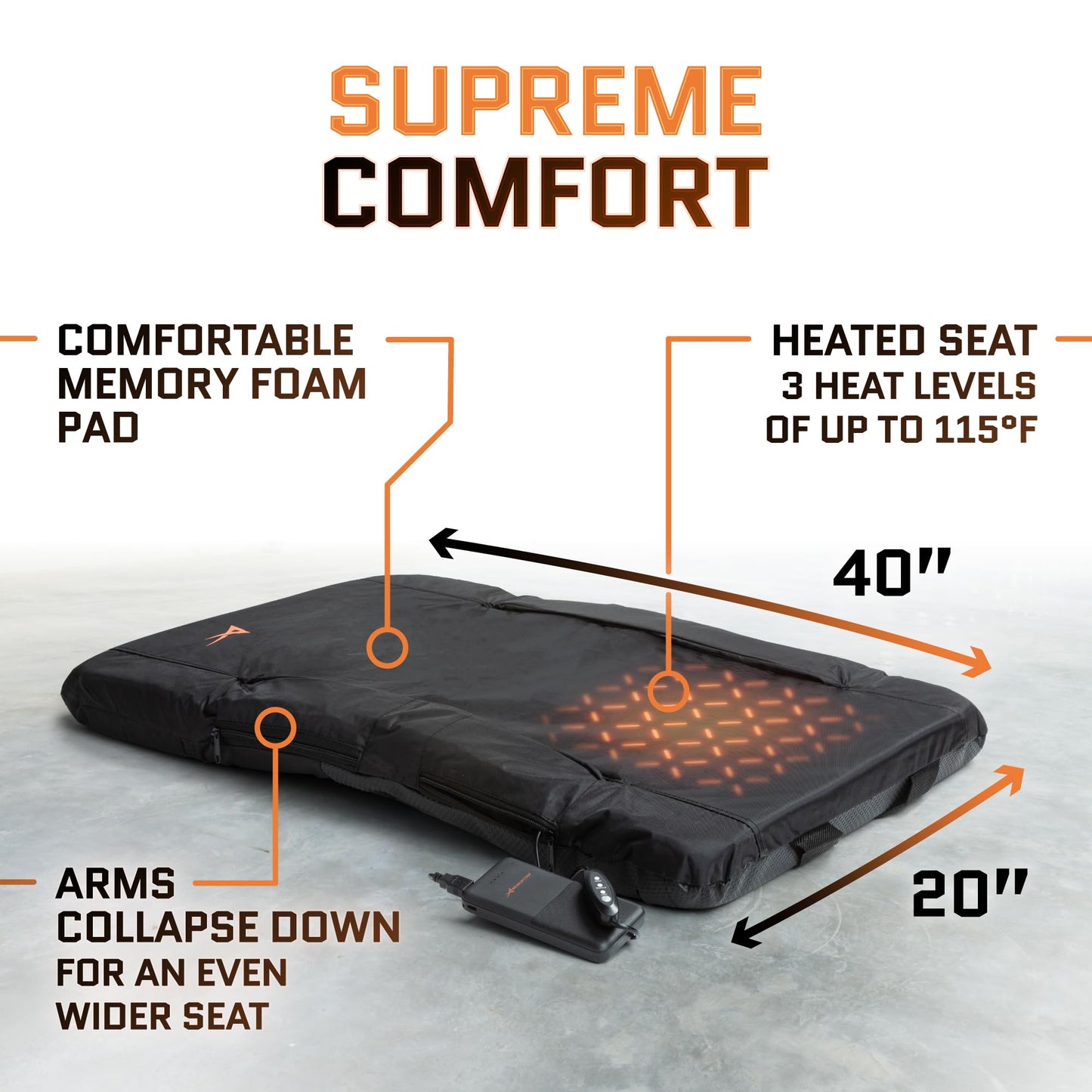 Heated Stadium Seats for Bleachers with Back Support – USB Battery Included - Upgraded 3 Levels of Heat - Foldable Chair - Cushioned, 4 Pockets for Snacks, Cup Holder - for Camping, Games & Sports