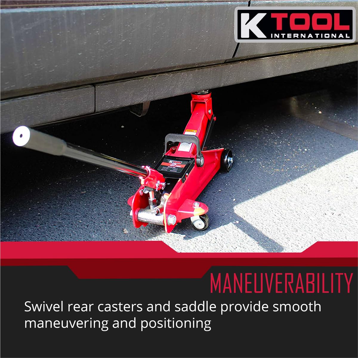 K Tool International 63103A 2 Ton Automotive Trolley Floor Jack for Garages, Repair Shops, and DIY, Portable, Compact, 4,000 lbs. Capacity, Hydraulic Lifting Range 5.125" - 13", Heavy Duty Steel, Red
