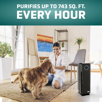 GermGuardian 5-In-1 HEPA Air Purifier for Home, Pet Air Purifier with HEPA Air Filter & UV-C Light, AC4300BPTCA, 743 Sq. Ft., 22'' Tower, Black