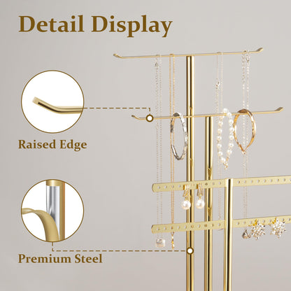 pickpiff Jewelry Stand Organizer Necklace Holder- 14.5" Sturdy Earring and Bracelet Display Hanger, Luxurious Gold, Aesthetic Room Decor