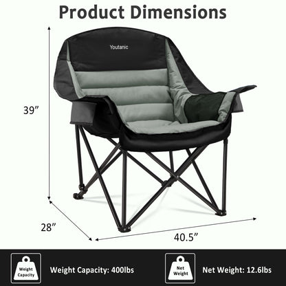 Youtanic Oversized Camping Chair, Portable Folding Camping Chairs with Side Pocket, Cup Holder and Carry Bag, Heavy Duty Outdoor Camping Chairs for Adults, Fishing, Sports, Trip, up to 400lbs, Style 4