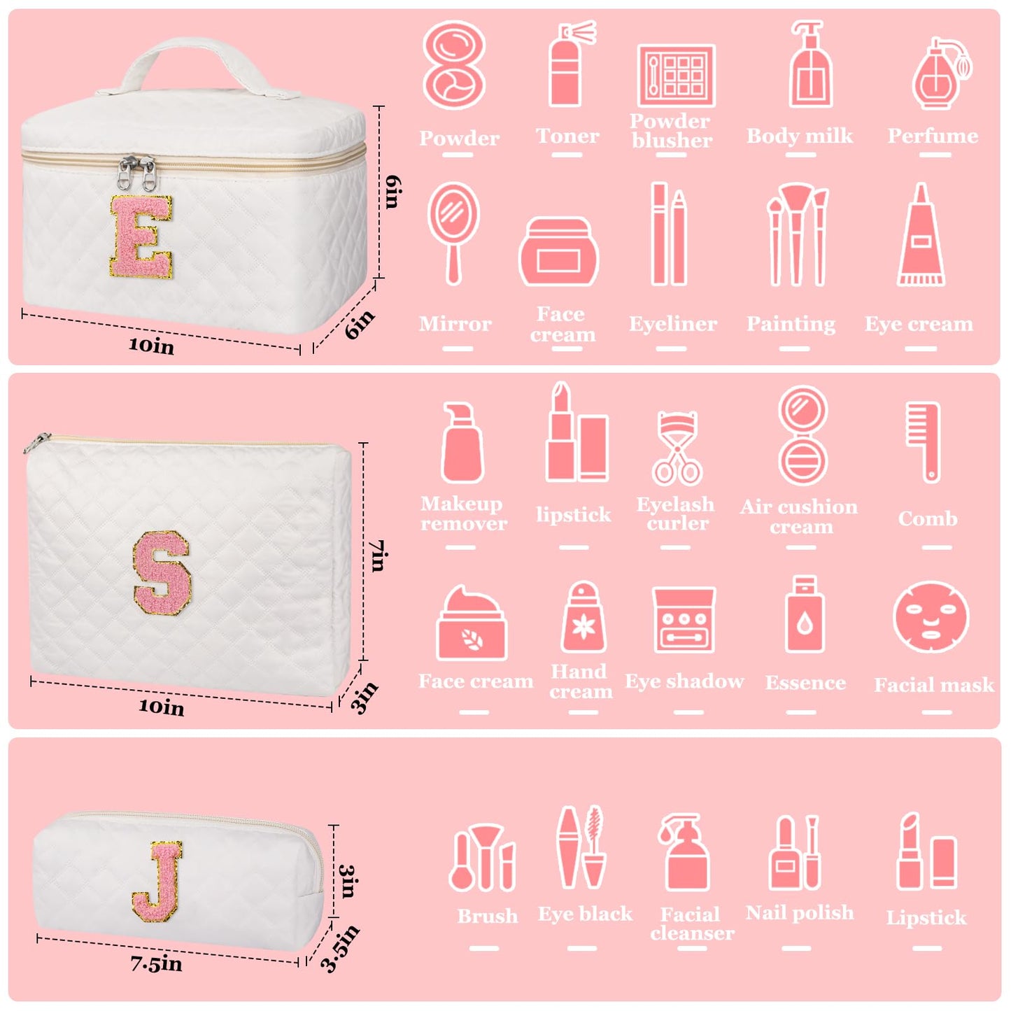 nitial Makeup Bag, Personalized Monogram Cosmetic Bag Set, Large Make up Bags | Travel Toiletry Bag | Makeup Bag for Girls Teen Girl Friend Sister Wife Girlfriend Gifts Daughter (Letter M)