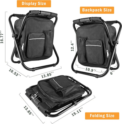 Kikerike Backpack Stool Cooler Chair Heavy Duty 400 LBS Max Load Portable Lightweight Folding Fishing Cooler for Camping Hunting Fishing - Black