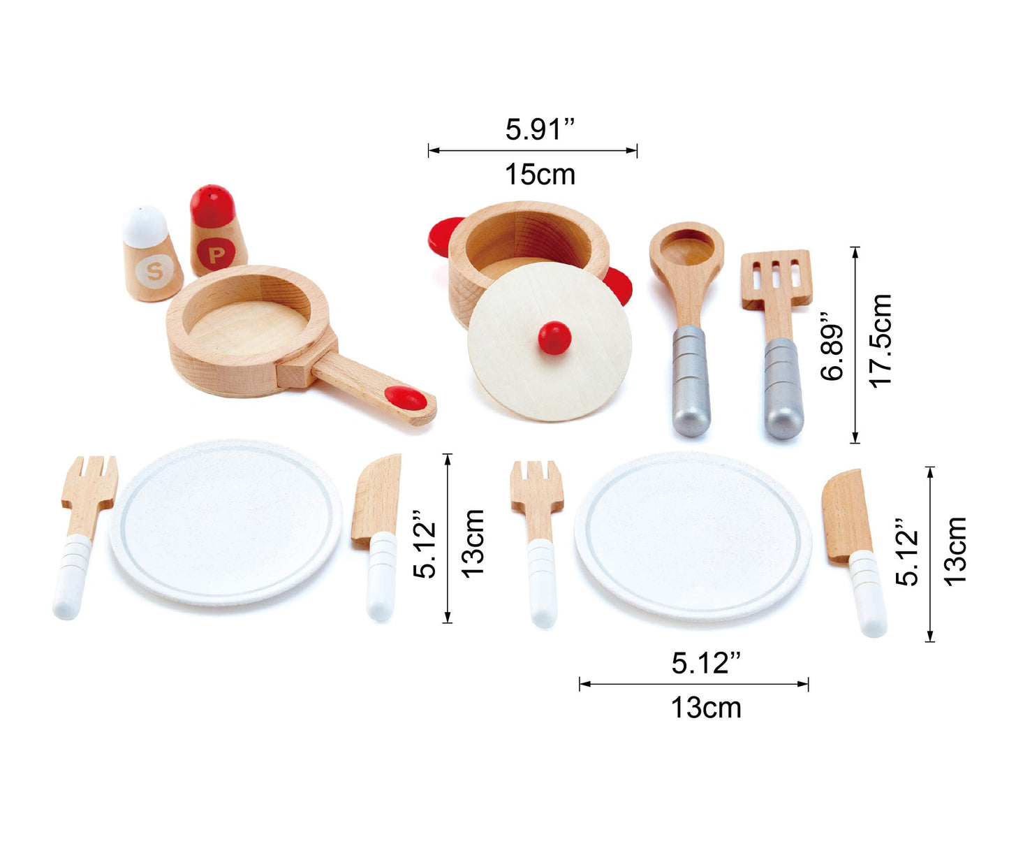 Hape Cook & Serve Set | 13 Piece Wooden Pretend Play Cooking Set with Accessories