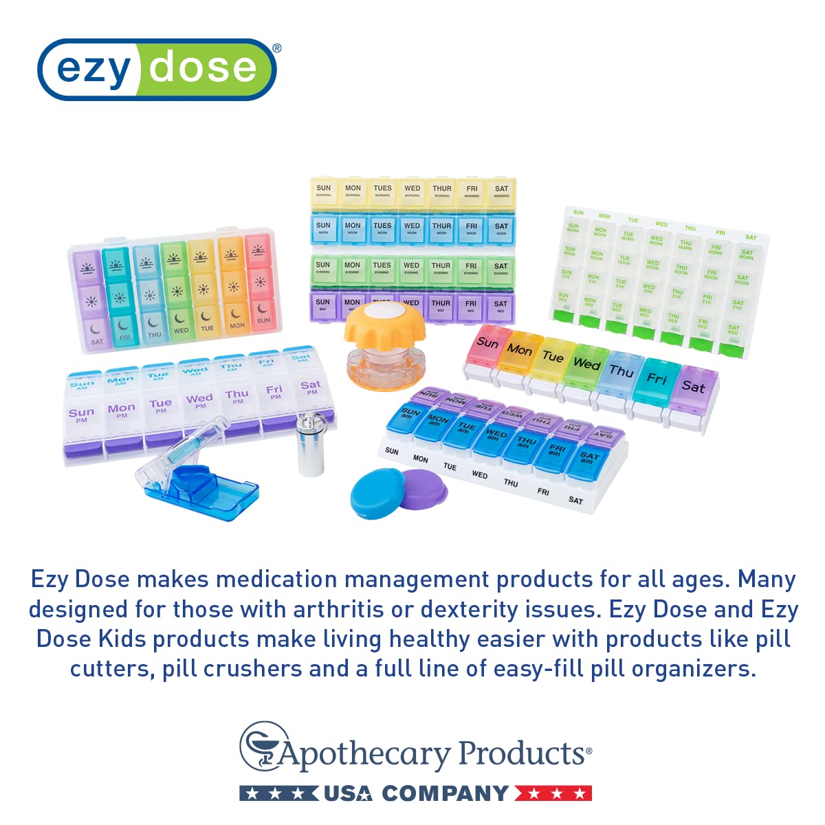 EZY DOSE Pill Crusher and Cutter 3-in-1, Crushes Cuts, and Stores Pills, Vitamins, Tablets, Built-in Storage Compartment, Features Stainless-Steel Blade, Portable and Travel-Friendly, Blue, BPA Free