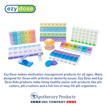 EZY DOSE Pill Crusher and Cutter 3-in-1, Crushes Cuts, and Stores Pills, Vitamins, Tablets, Built-in Storage Compartment, Features Stainless-Steel Blade, Portable and Travel-Friendly, Blue, BPA Free