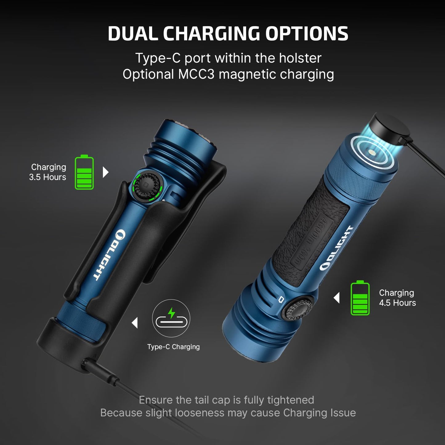 OLIGHT Seeker 4 Pro Rechargeable Flashlights, 4600 Lumens High Powerful Bright Light with USB C Holster, Waterproof IPX8 for Emergencies, Camping, Searching (Midnight Blue Cool White)