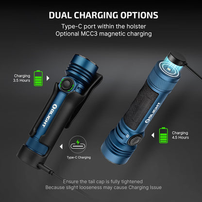 OLIGHT Seeker 4 Pro Rechargeable Flashlights, 4600 Lumens High Powerful Bright Light with USB C Holster, Waterproof IPX8 for Emergencies, Camping, Searching (Midnight Blue Cool White)