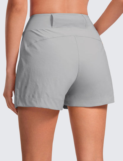 CRZ YOGA Women's Lightweight Mid Rise Hiking Shorts 4'' - Stretch for Athletic Summer Travel Outdoor Golf with Zip Pockets Rhino Grey Medium
