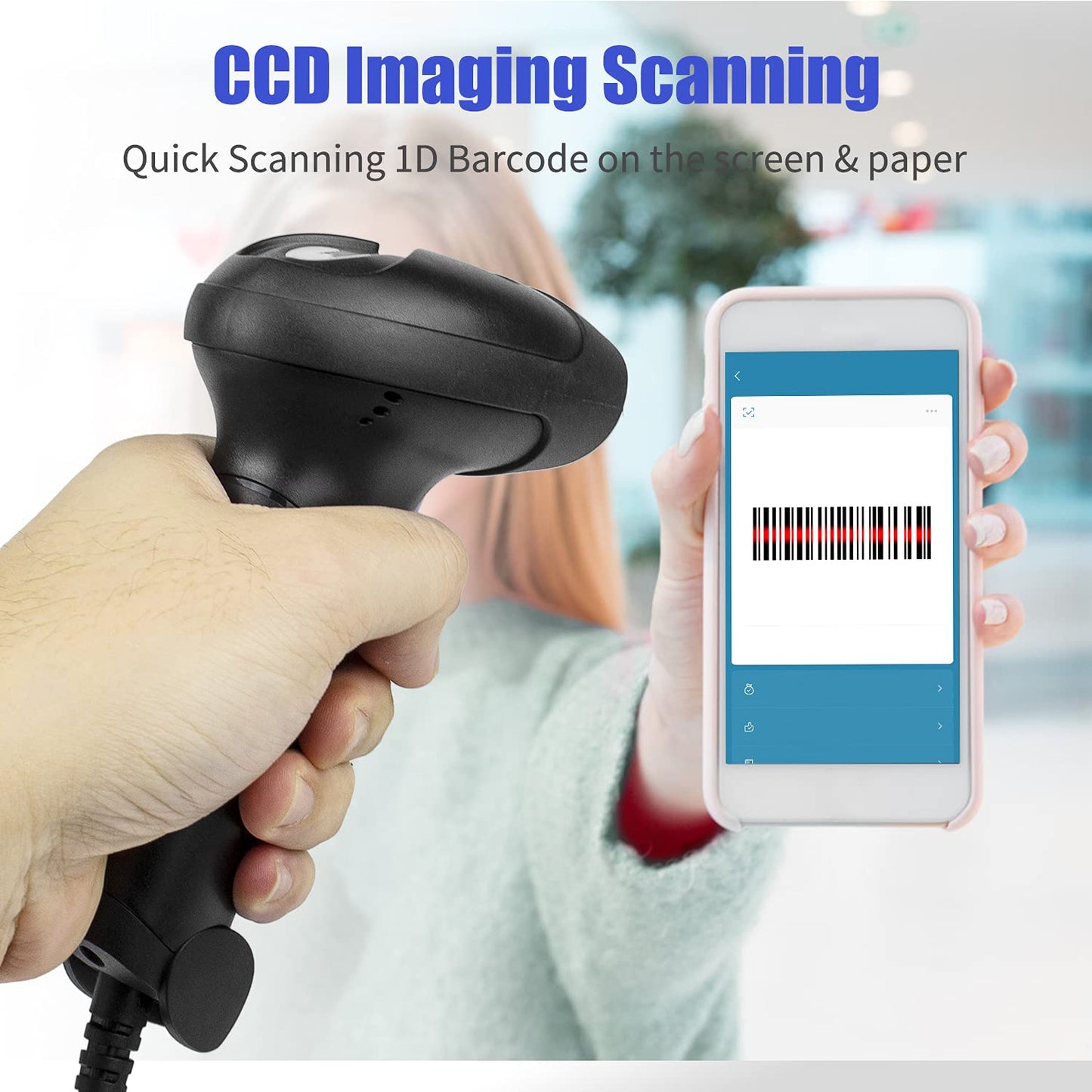 NetumScan USB 1D Barcode Scanner, Handheld Wired CCD Barcode Reader Supports Screen Scan UPC Bar Code Reader for Warehouse, Library, Supermarket