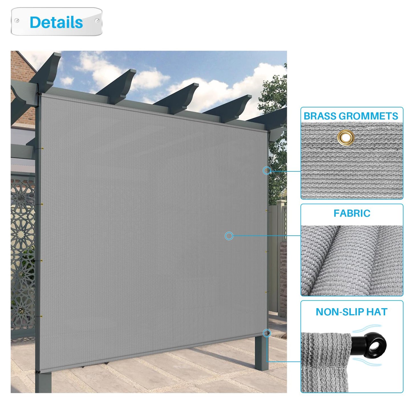 Patio Paradise 10' x 16' Pergola Canopy Replacement Cover Shade Cloth with Grommets Weighted Rods Outdoor Sun Shade Screen UV Block for Gazebo Backyard Deck Porch Balcony, Light Gray