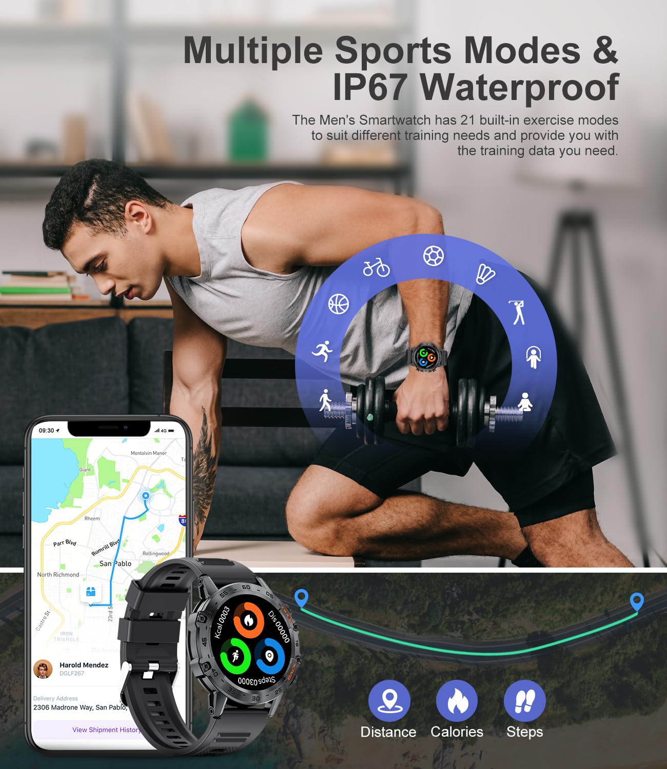 Military Smart Watch for Men(Answer/Dial Calls),100 Sports Modes, 5ATM Waterproof Fitness Watch with Heart Rate/SpO2/Blood Pressure for Android and iOS,1.39''HD DIY Screen Smartwatch Black