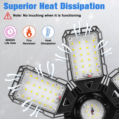 LED Garage Lights Bulb 2 Pack 180W 18000LM 6500K Led Shop Light with 6 Plus 1 Deformable Panels Basement Barn Ceiling Lights for E26/E27