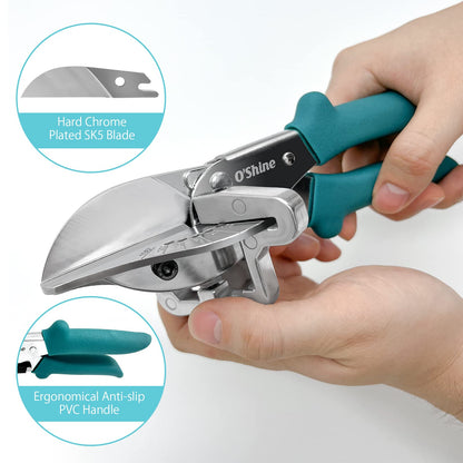 O’Shine Miter Shears for Angular Cutting Molding Crafting,Shoe Molding Cutter Tool,45-135 Degree Multi Angle Trim Cutter Hand Tool for Soft Wood PVC, an Extra Blade with Sheath Included