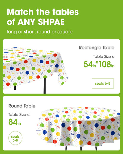 Pureegg Plastic Table Cloth Disposable 10 Pack, 54 x 108 Inch Table Cloths, Birthday Party Decorations, Picnic, White Tablecloths, Rectangle, Colorful, Rainbow Cover, Leakproof & Sturdy, Balloon