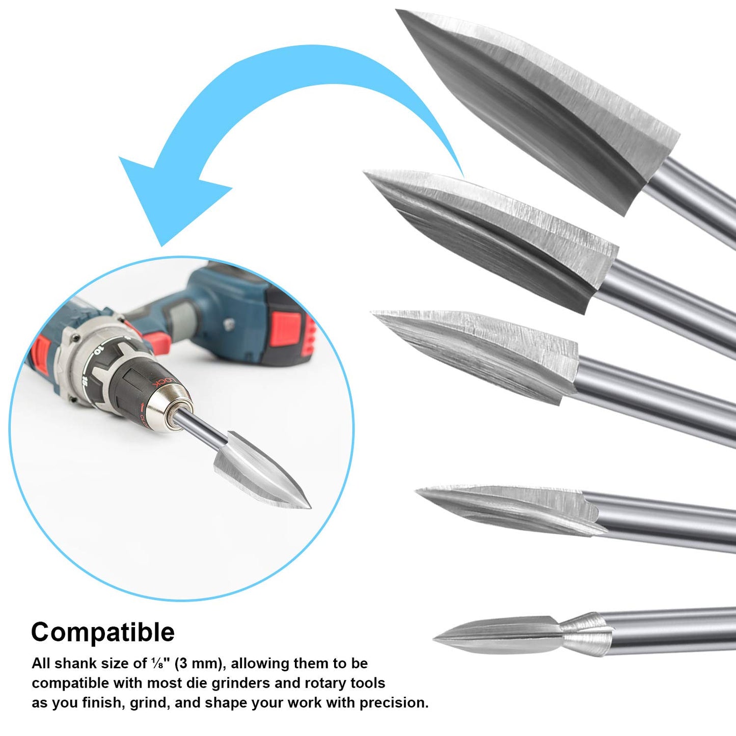 10 Pieces Wood Carving Drill bits Wood Engraving Tools Rotary Carving bits DIY Woodworking Drill Accessories