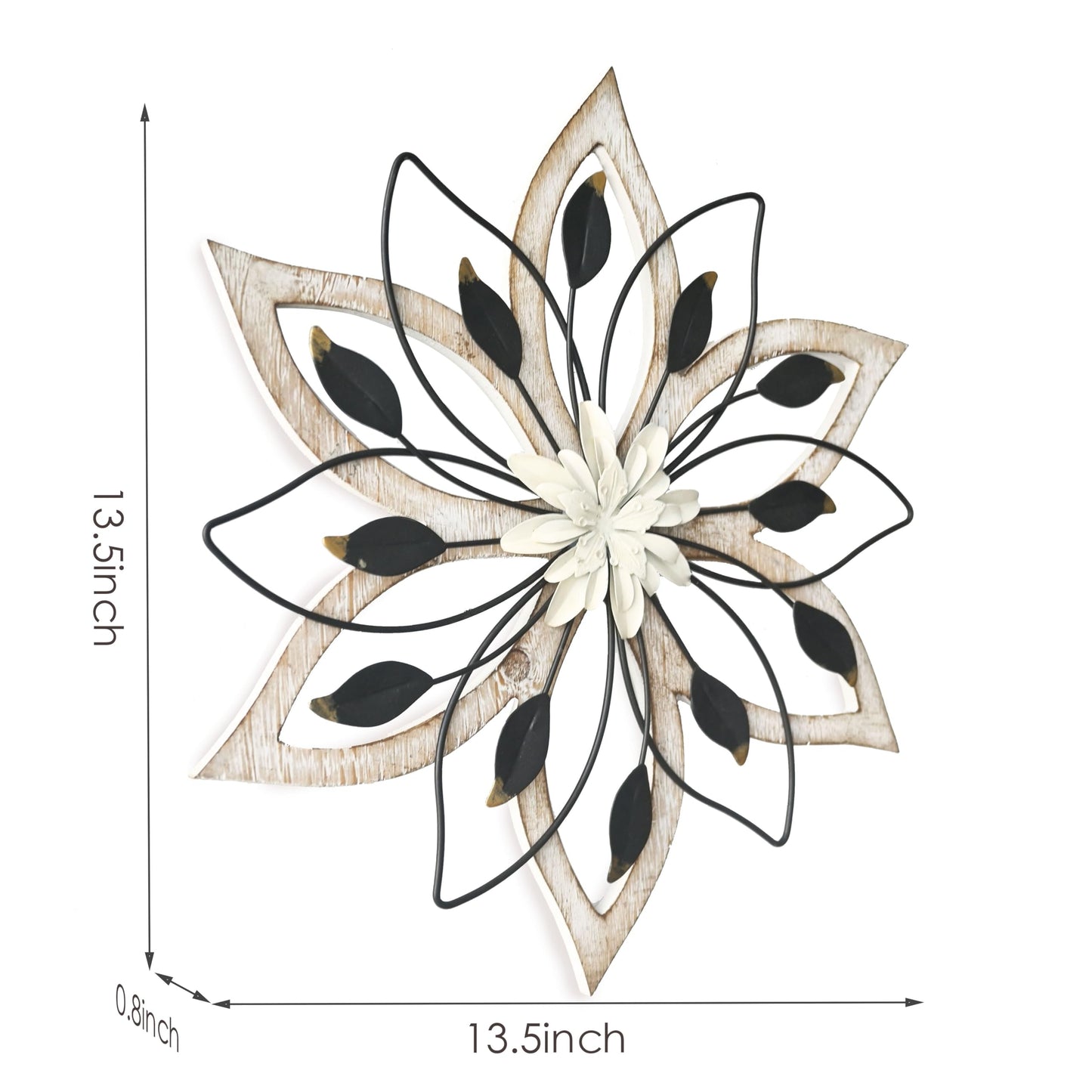 Remenna Whitewash Flowers Wood Wall Decor, Metal Rustic Wall Art Farmhouse Wall Decorations Multiple Floral Hanging Decor for Bathroom Living Room Home Office Garden Kitchen