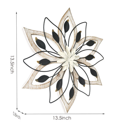 Remenna Whitewash Flowers Wood Wall Decor, Metal Rustic Wall Art Farmhouse Wall Decorations Multiple Floral Hanging Decor for Bathroom Living Room Home Office Garden Kitchen