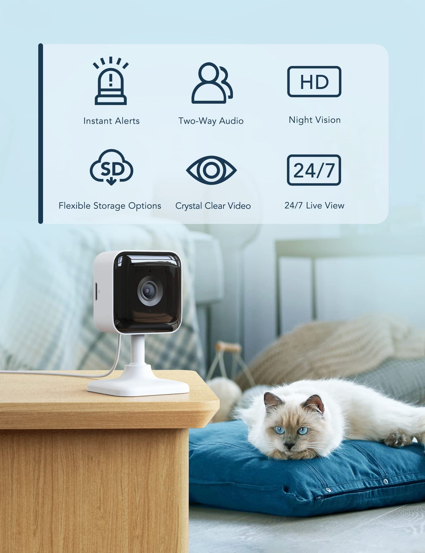 GNCC Indoor Security Camera Dog Camera 1080P Motion Detection, Cameras for Home Security with 2-Way Audio Siren, Night Vision, Cloud & SD Card Storage, Works w/Alexa & Google Home, 2.4G WiFi(only), C2
