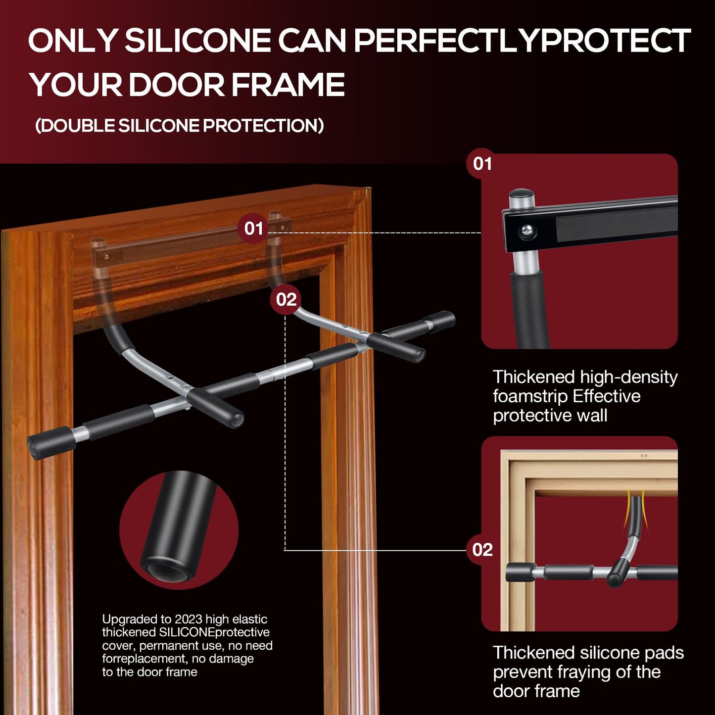 GYE Doorway Pull Up Bar for Home Gym, Adjustable Width, Heavy-Duty Steel，Max Limit 440 lbs Upper Body Fitness Workout Bar with Foam Grips，Indoor Portable Upper Body Workout Bar for Strength Training