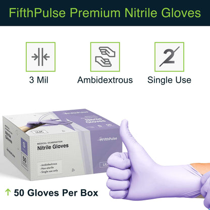 Lilac Nitrile Disposable Gloves - 50 Count - 3 Mil Nitrile Gloves Small - Powder and Latex Free Rubber Gloves - Surgical Medical Exam Gloves - Food Safe Cooking Gloves