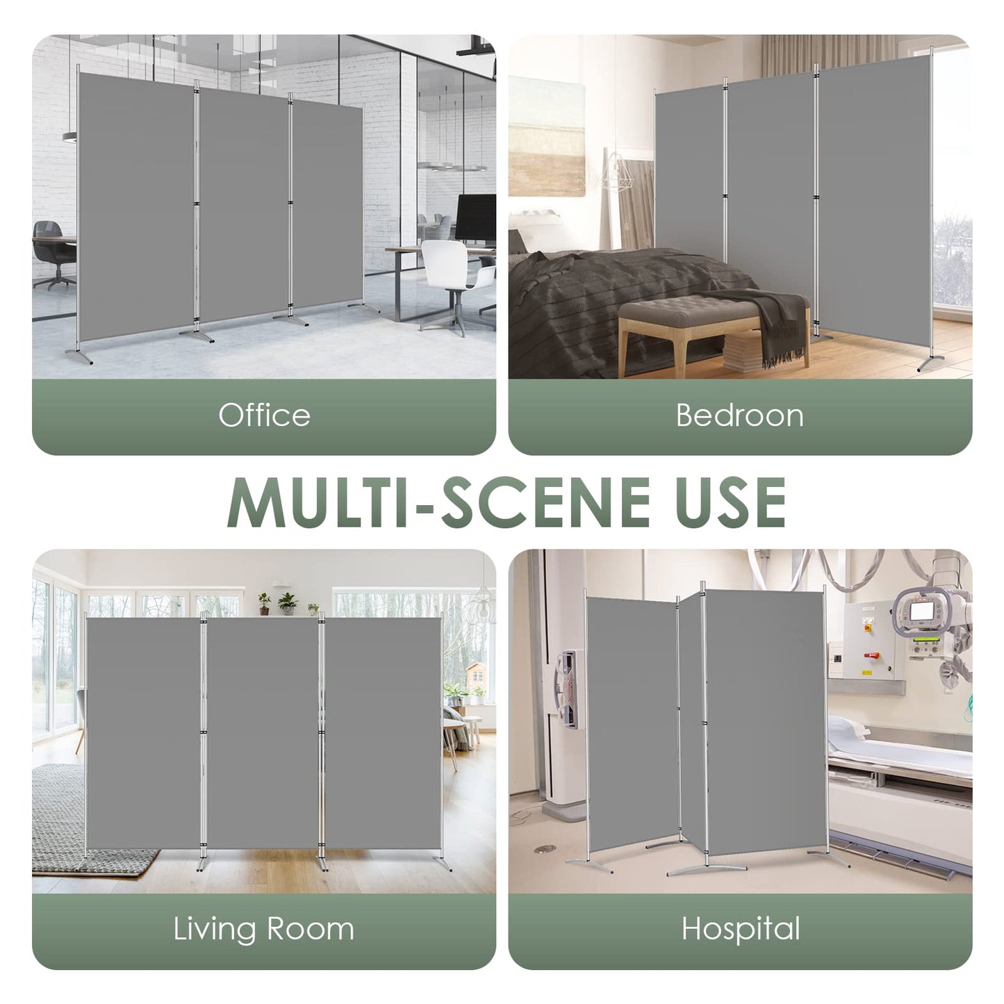 RANTILA 3 Panel Room Divider, 6 Ft Tall Folding Privacy Screen Freestanding Room Partition Wall Dividers, 102''W x 20''D x 71''H, Grey