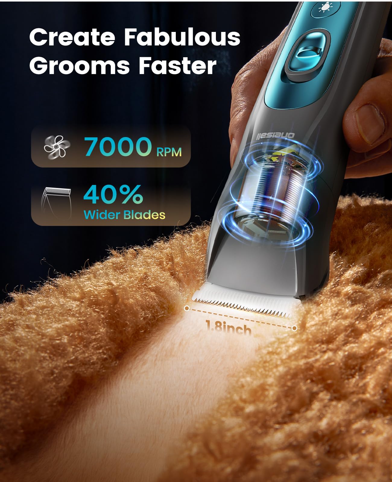 oneisall Quiet Dog Clippers for Grooming LED Light, Cordless Dog Grooming Kit 4 in 1, 2000mAh Pet Clippers Paw Trimmer Nail Grinder for Paw, Nail, Face, Ears, Legs, Body