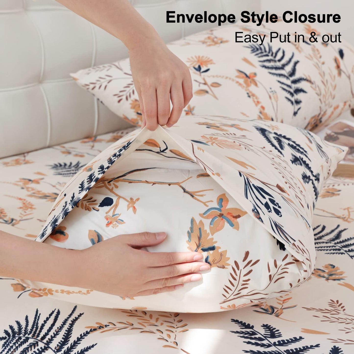 JSD Boho Floral Printed Sheet Set Queen Size 4 Piece, Soft Botanical Pattern Microfiber Sheets Extra Deep Pocket