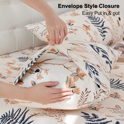 JSD Boho Floral Printed Sheet Set Queen Size 4 Piece, Soft Botanical Pattern Microfiber Sheets Extra Deep Pocket